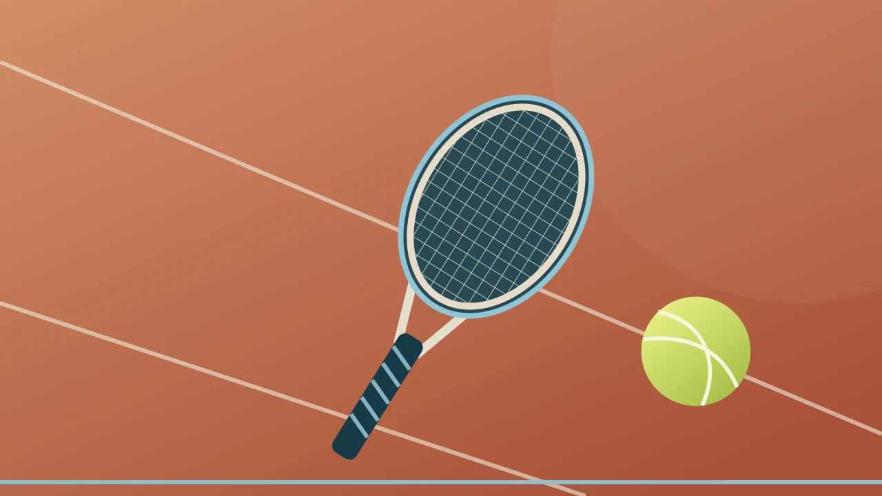 Ilustración editorial de una raqueta y una pelota de tenis
