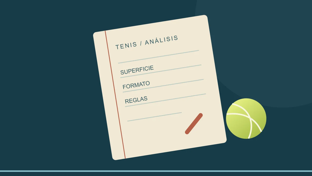 Ilustración de un cuaderno de análisis y una pelota de tenis